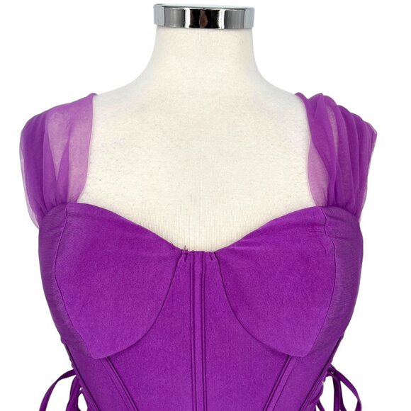 Privy Corset Style Mesh Crop Top Purple Sheer Sleeve Medium NWT - Picture 3 of 12